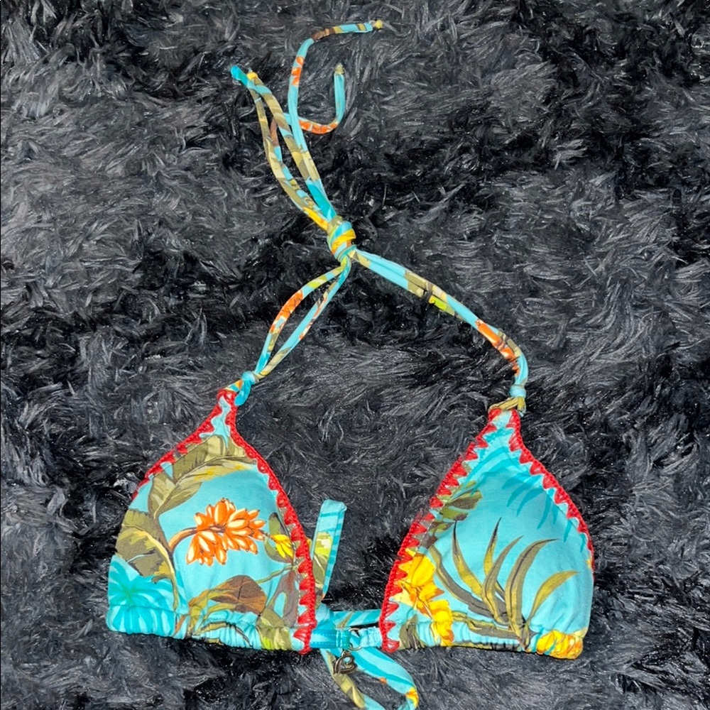 Bananamoon Light Blue Bikini Top with Red Embroidery